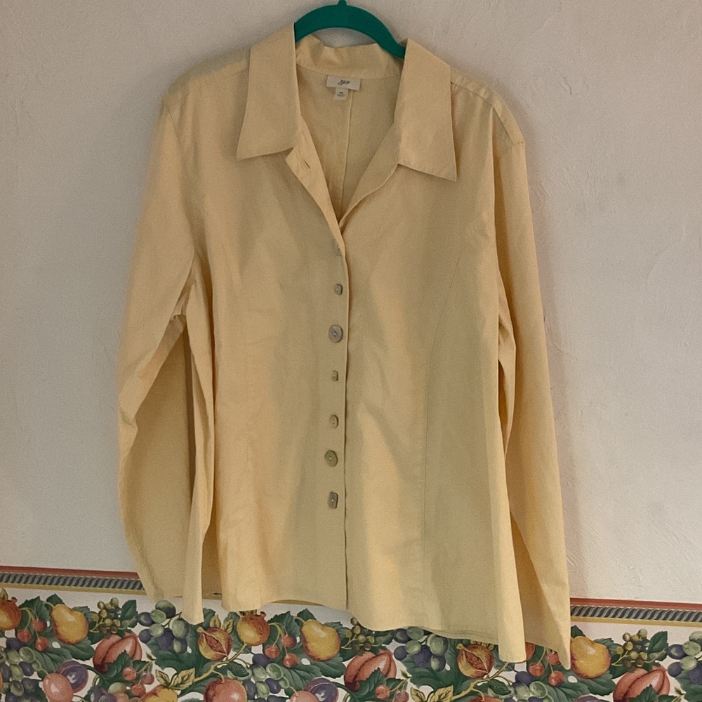 J. Jill Button Up Long Sleeve Shirt, Size XL, Pale Yellow
